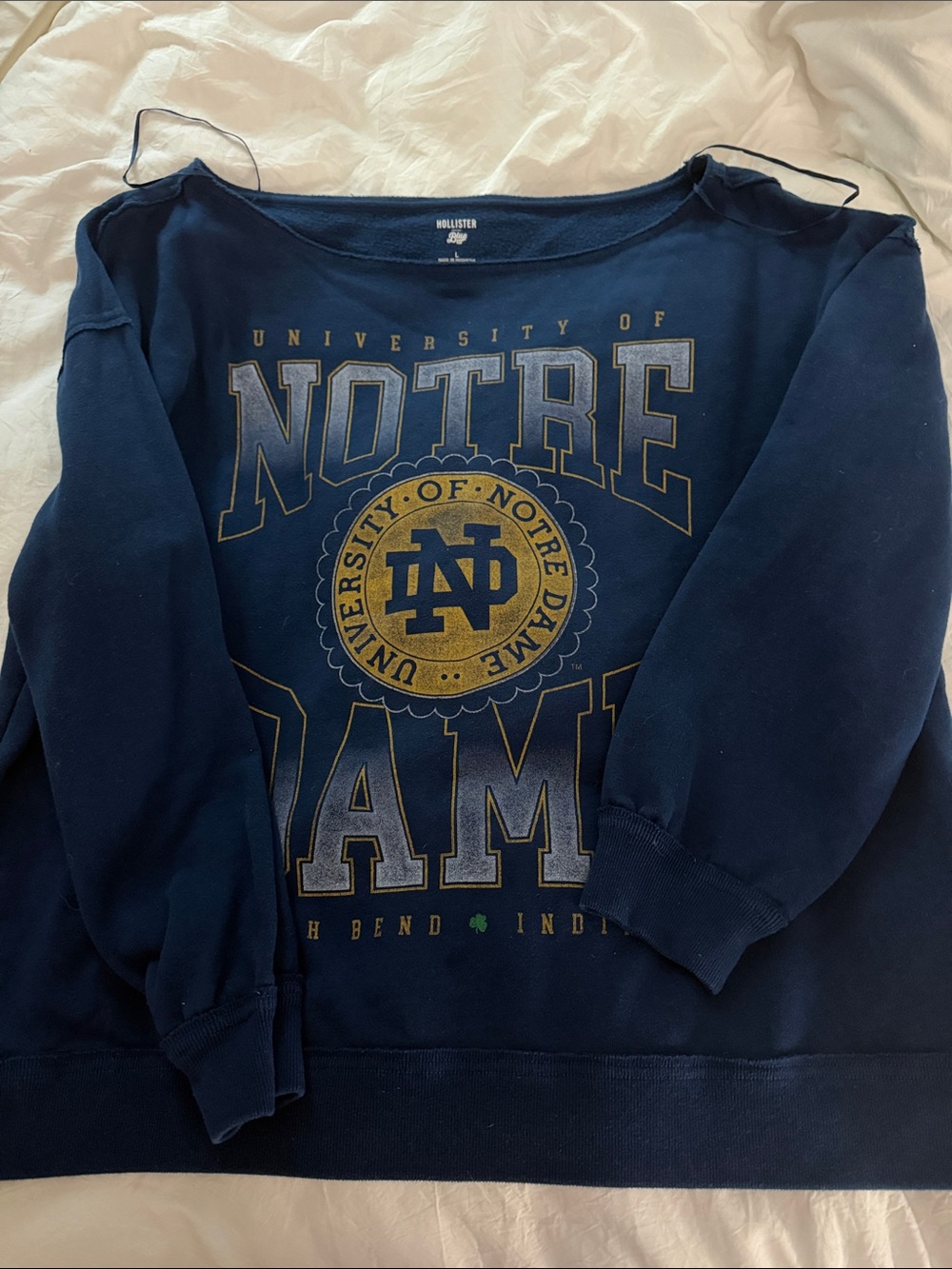 Hollister Navy Blue Notre Dame Logo Crewneck